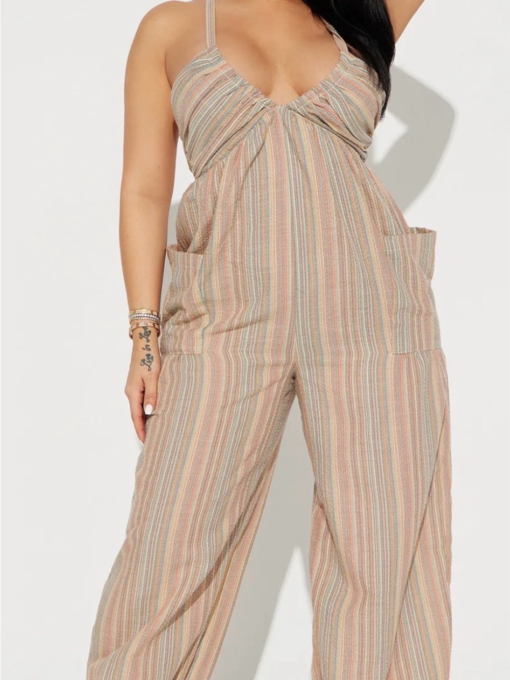 Striped Wide-Leg Jumpsuit in Neutral Multi-Stripe